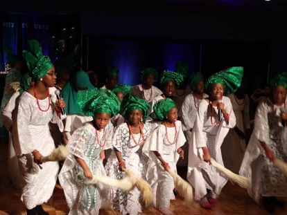 A Yoruba girls cultural group sings traditional Yoruba songs at the 50th Anniversary Celebration of the Manitoba Islamic Association.