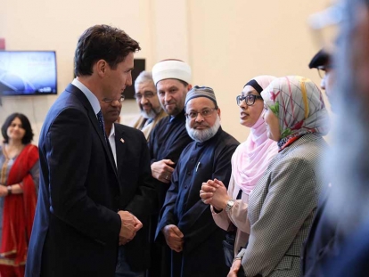 Prime Minister Justin Trudeau visits the South Nepean Muslim Community (SNMC) mosque in Ottawa, Ontario on March 17, 2019.