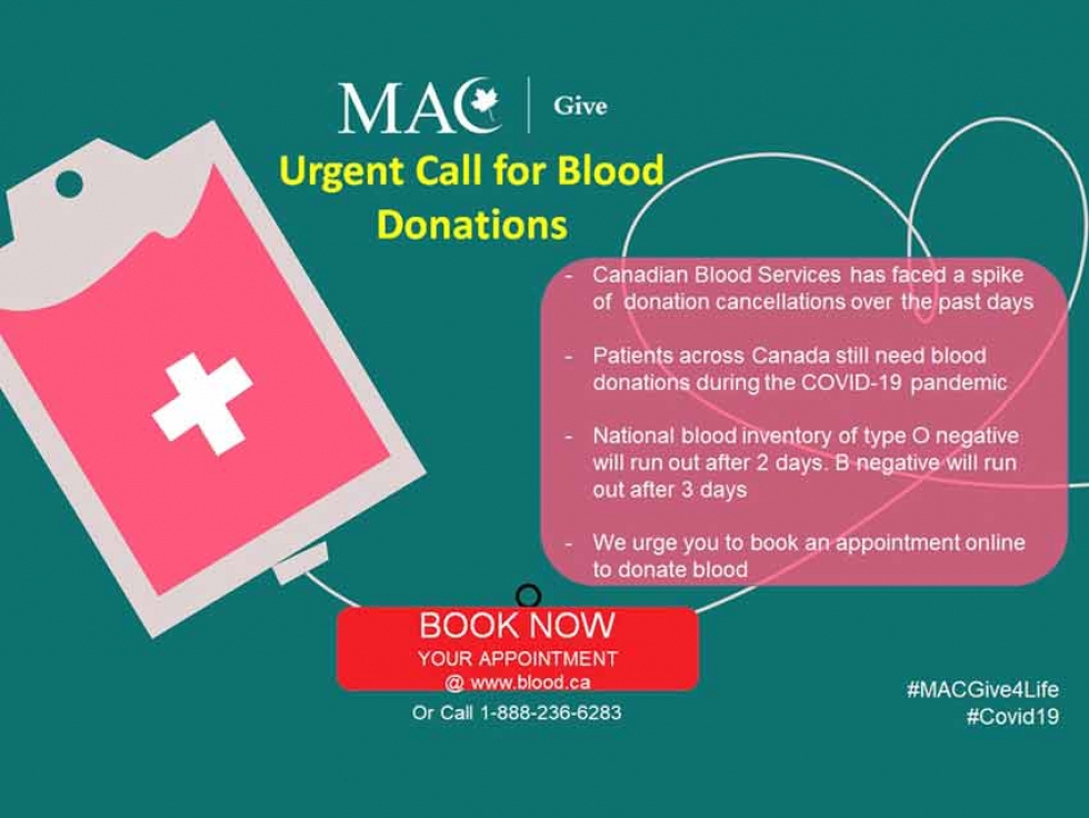 Muslim Association of Canada (MAC) Urging Canadian Muslims to Donate Blood During the COVID-19 Crisis