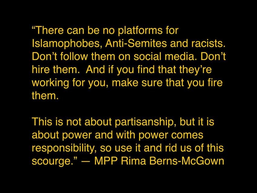 From the speech given by Beaches-East York MPP Rima Berns-McGown at the Toronto vigil for the New Zealand Mosque Attack 