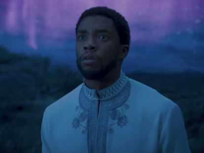 King T&#039;Challa sporting what looks like a South Asian sherwani while visiting the ancestral plane in the film Black Panther.