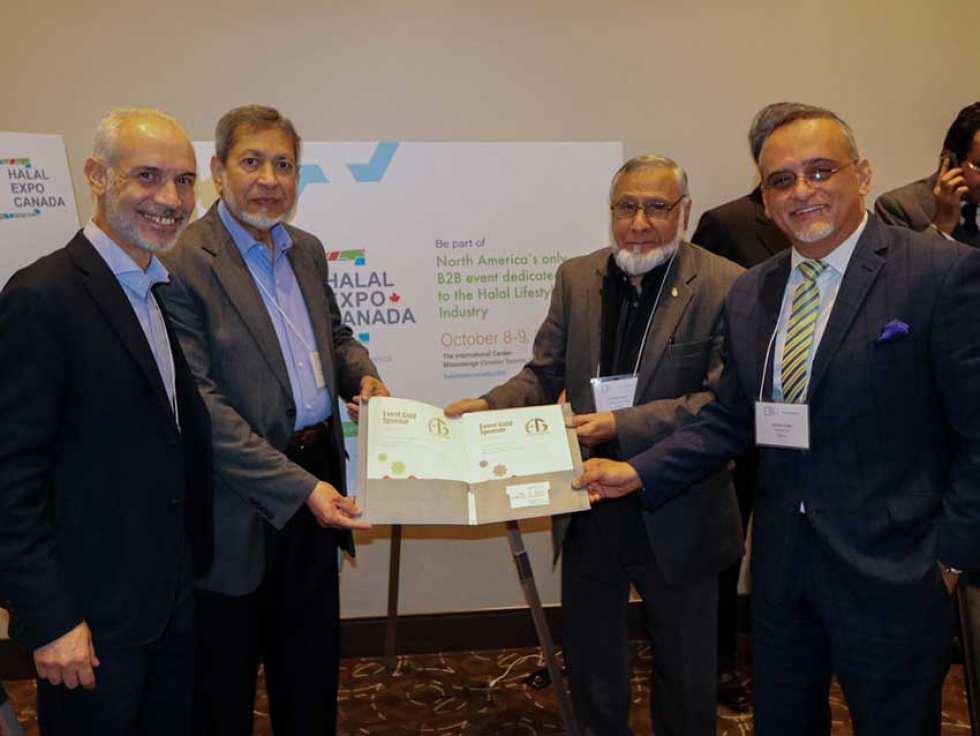(from left to right) Hossam Khedr (Advisor, Halal Expo Canada), Mohammed Jalaluddin (President, Ansar Financial Group), Pervez Nasim (Chairman, Ansar Financial Group), Nasser Deeb (Director, Halal Expo Canada) at Halal Expo Canada planning meeting in October 2018